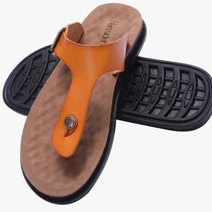 Sale! Faux leather men's flip-flops, arch support tan- Sarssidanzar size 42/9M